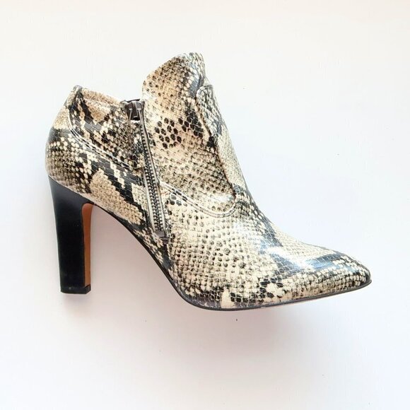 Franco Sarto Snakeskin Embossed Leather Heeled Ankle Boots Booties Size 8 - Picture 8 of 16